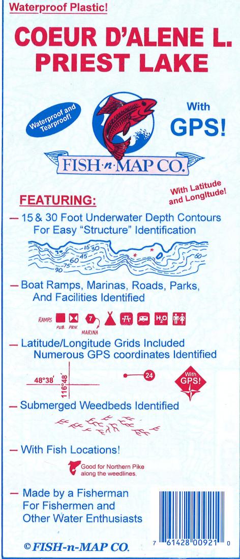 Coeur d'Alene Lake, Priest Lake Fishing Map