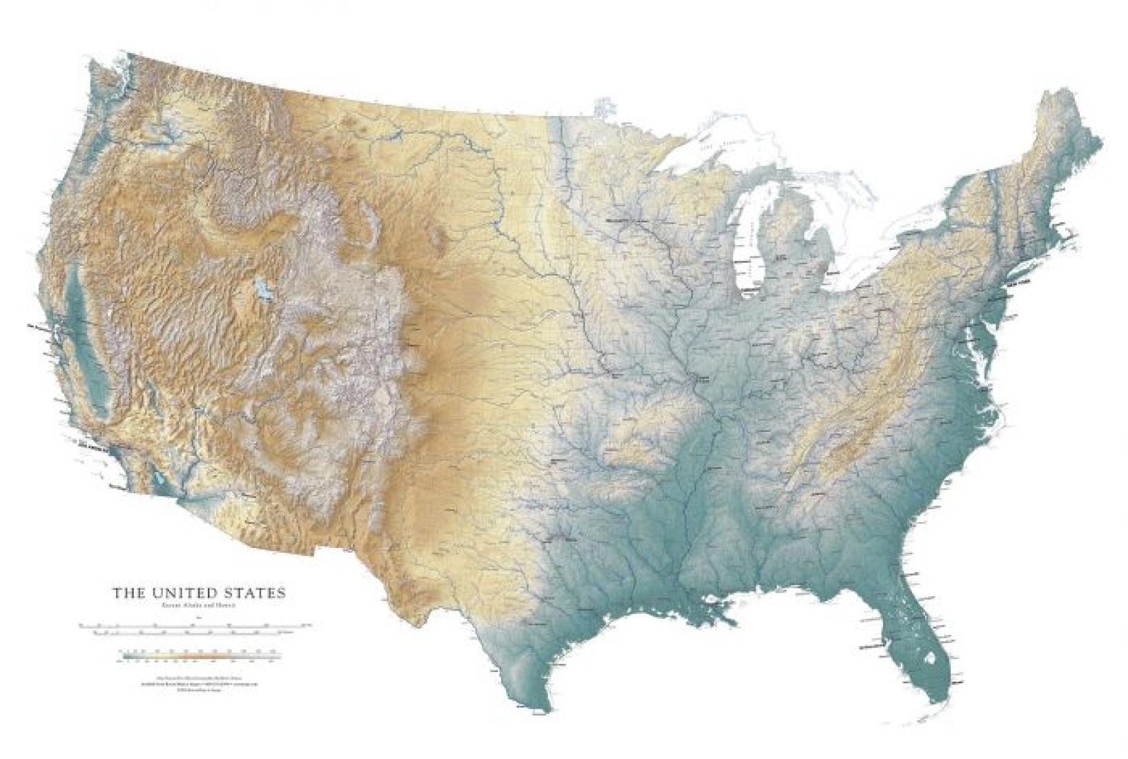 United States [except AK & HI, Fine Art Print, 37x58] - Laminated