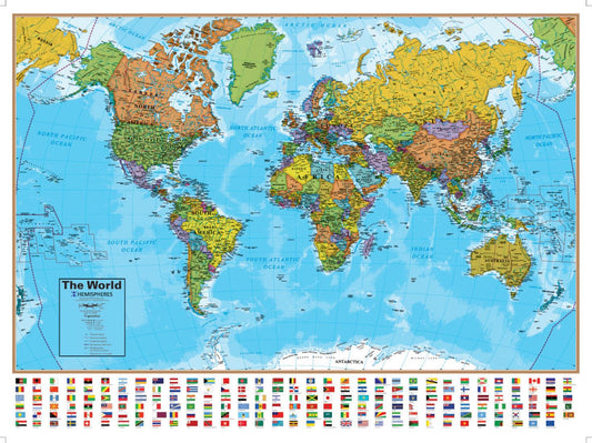 Hemispheres Blue Ocean Series World Laminated Wall Map : 38" x 51", boxed
