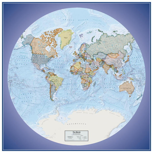 Hemispheres Global View Series World Political Wall Map, paper edition