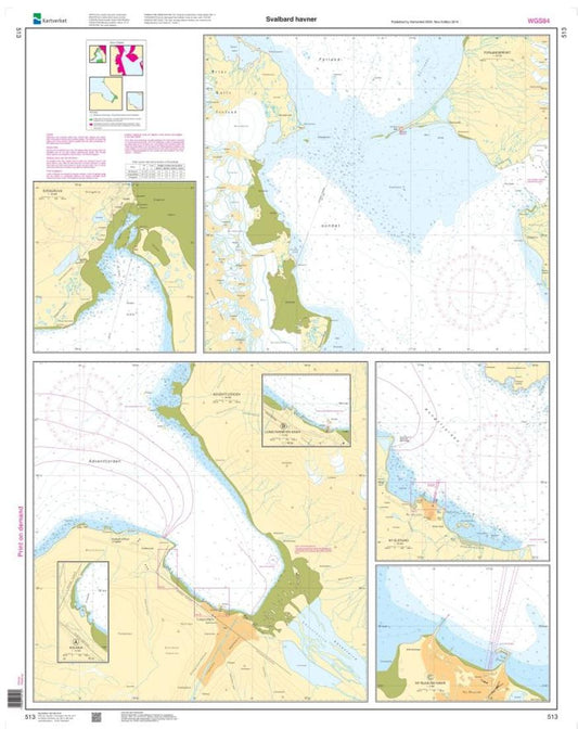 Svalbard havner: Sveagruva, Forlandsrevet, Adventfjorden, Ny Ålesund - 513 - Norway Kartverket Nautical Charts