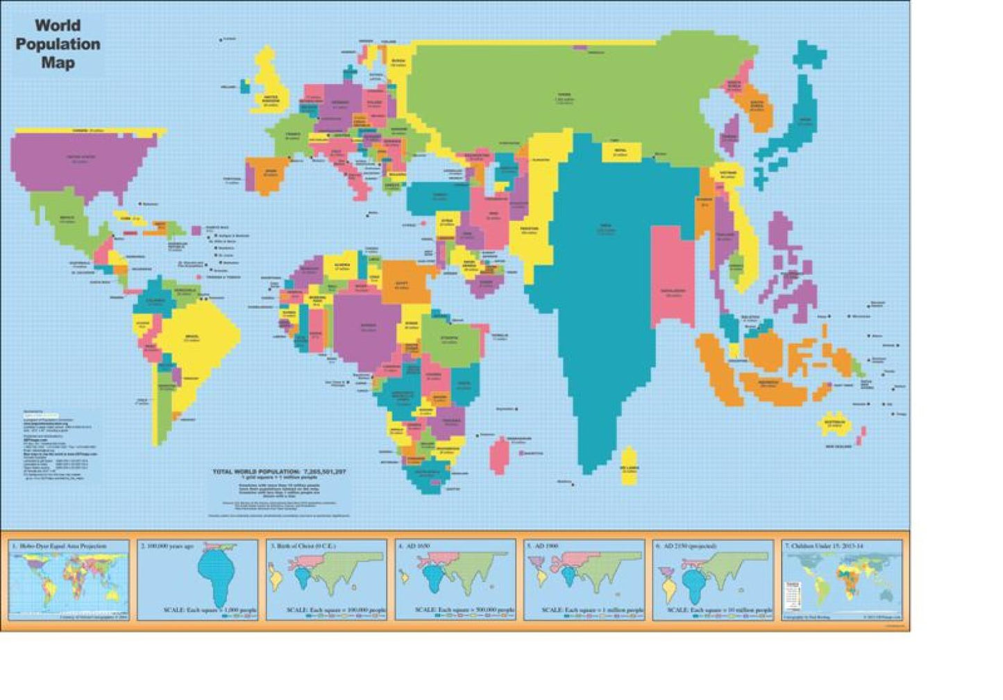 World Population Map, laminated