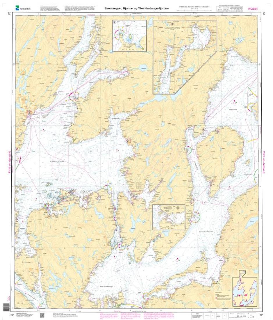 Samnanger-, Bjørna- og Ytre Hardangerfjorden - 22 - Norway Kartverket Nautical Charts