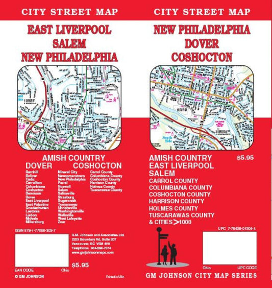 New Philadelphia : Dover : Coshocton : city street map