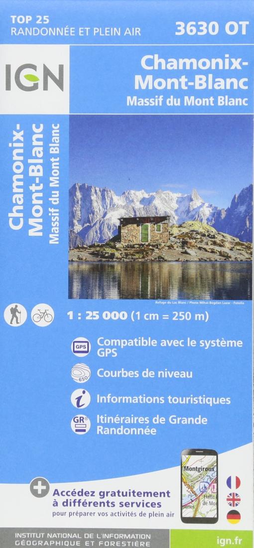 Hiking Map of Chamonix & Mont Blanc (Alps, France) - TOP 25 # 3630 OT