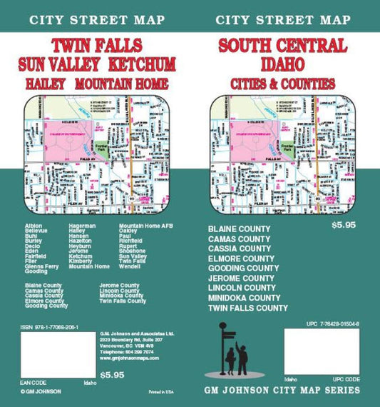 Twin Falls : Sun Valley : Ketchum : Hailey : Mountain Home : city street map = South central Idaho : cities & counties : city street map