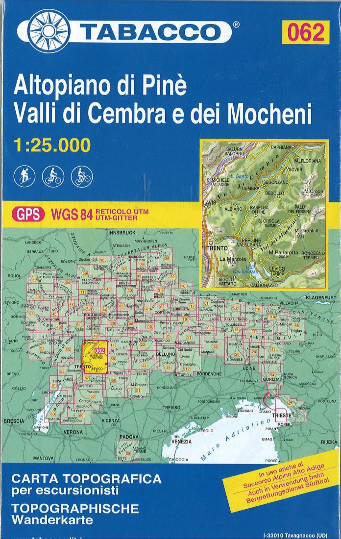 Hiking map # 62 : Altopiano di Pina, Valli di Cembra e dei Mocheni (Italy)