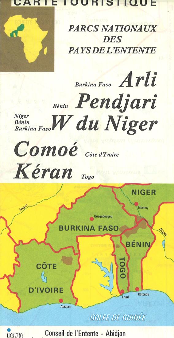 Africa, West Nat'l Parks = Carte touristique, parcs nationaux des pays de l'Entente : Arli, Burkina Faso-Pendjari, Bénin-W du Niger, Niger, Bénin, Burkina Faso-Comoé, Côte d'Ivoire-Kéran, Togo