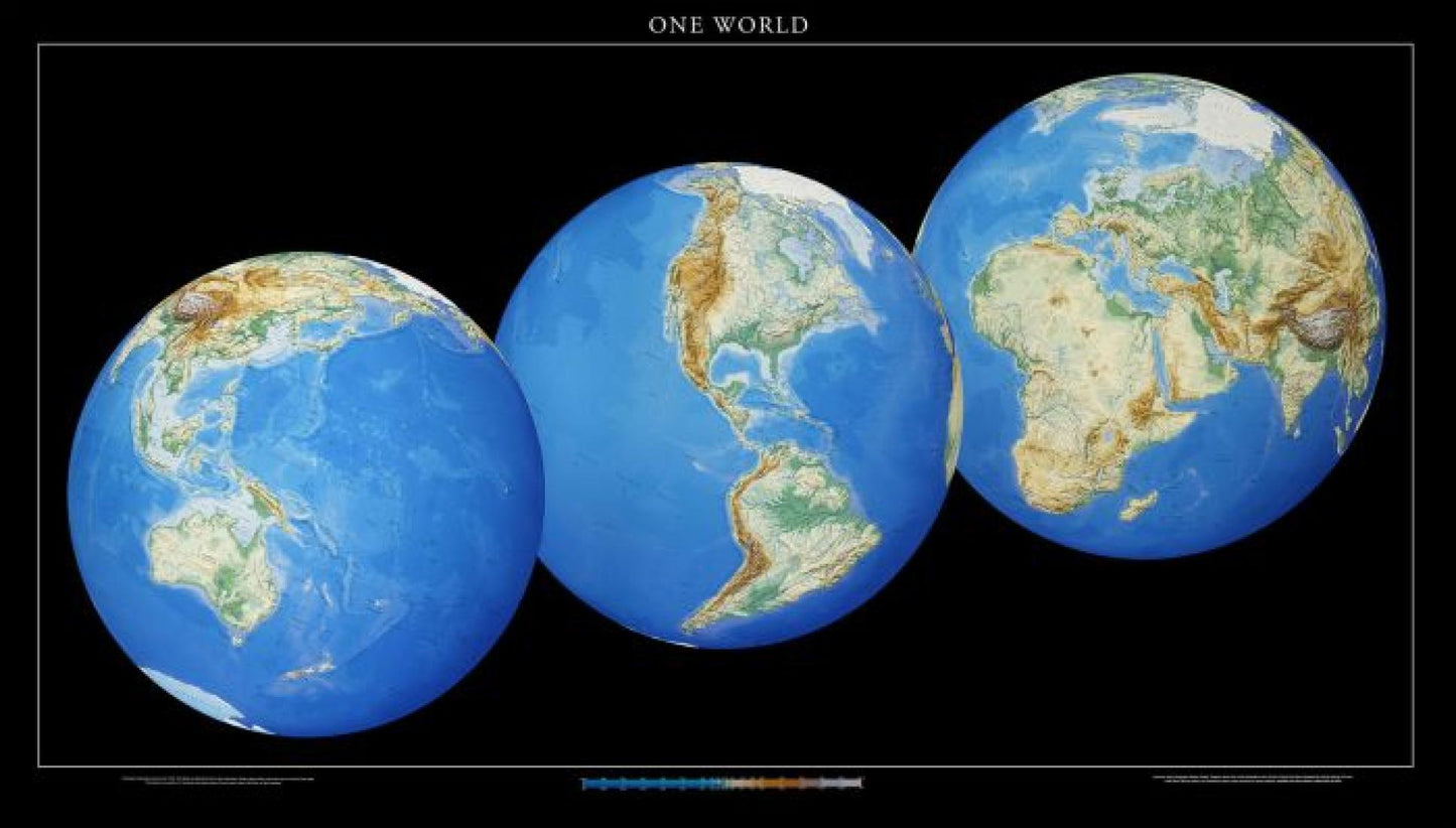 World, 3 Global Views [36x64, Laminated]