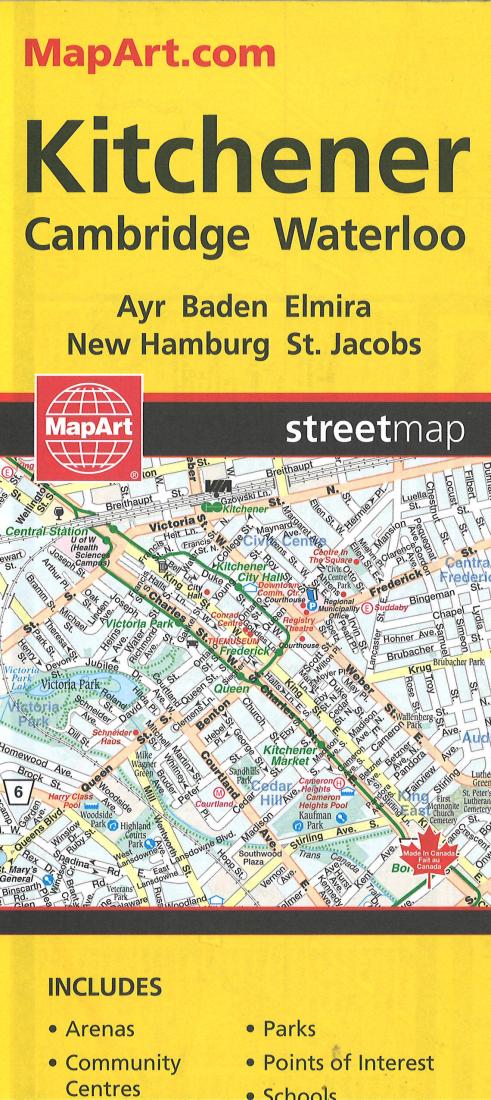 Kitchener : Cambridge : Waterloo : Ayr, Baden, Elmira, New Hamburg, St. Jacobs : streetmap