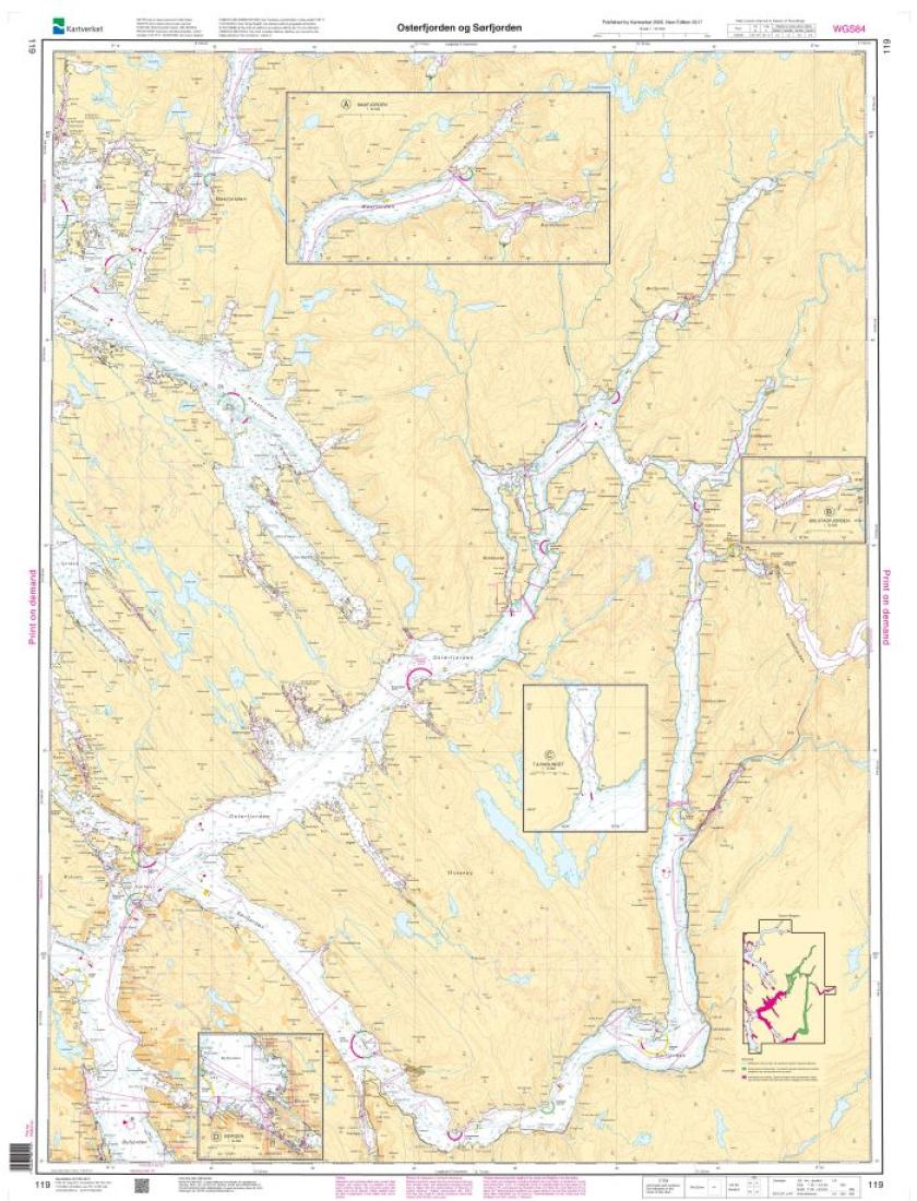 Osterfjorden og  Sørfjorden - 119 - Norway Kartverket Nautical Charts