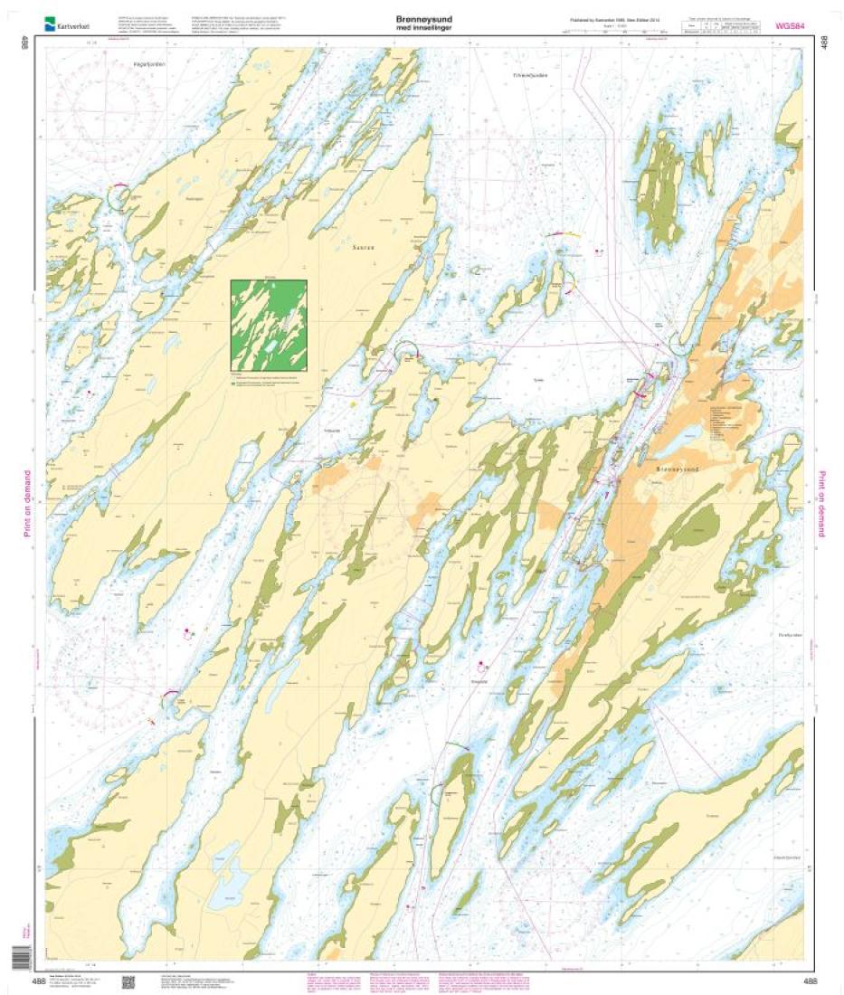 Brønnøysund med innseilinger - 488 - Norway Kartverket Nautical Charts