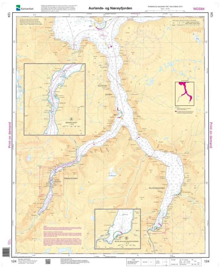 Aurlands- og Nærøyfjorden - 124 - Norway Kartverket Nautical Charts