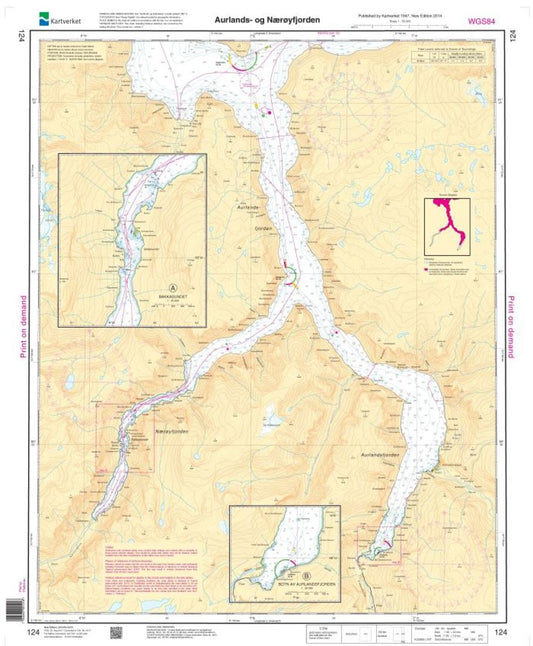 Aurlands- og Nærøyfjorden - 124 - Norway Kartverket Nautical Charts