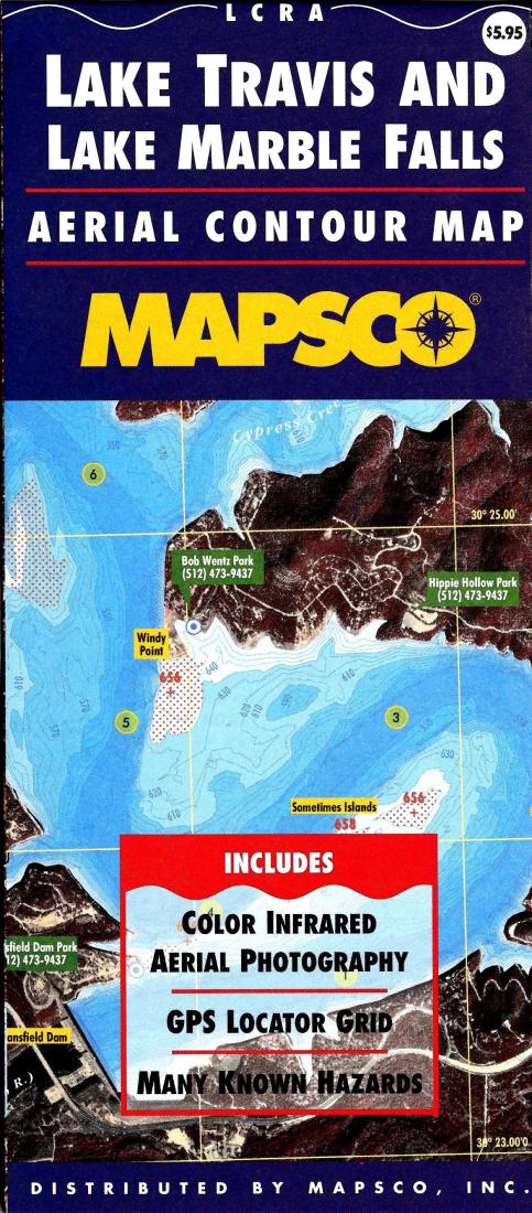 Lake Travis and Lake Marble Falls : aerial contour map