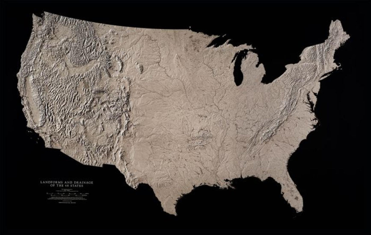 Landforms & drainage of the 48 states [black & white, 37x58, Laminated]