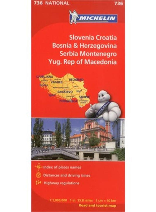 Slovenia, Croatia, Bosnia & Herzegovina, Serbia, Montenegro, former Yug. Rep. of Macedonia 1:1,000,000 : road and tourist map