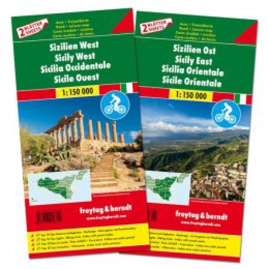 Sicily west, Sicily east : road and leisure map, 1:150 000 = Sizilien west : Sizilien ost : auto + freizeitkarte, 1:150 000 = Sicilia occidentale : Sicilia orientale : carta stradale + turistica, 1:150 000 = Sicile Orientale : Sicile Ouest : carte ro