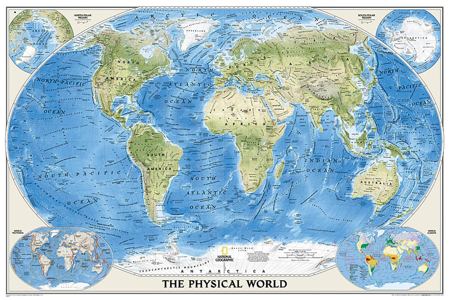 World Physical Wall Map - Tubed (45" x 30")