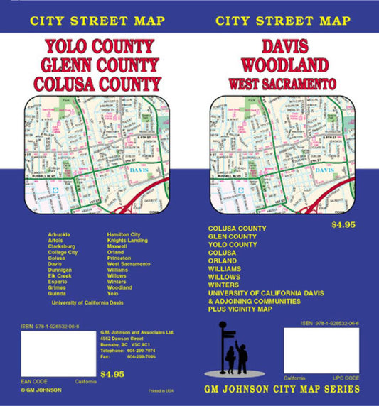 Davis : Woodland : west Sacramento : city street map = Yolo County : Glenn County : Colusa County : city street map