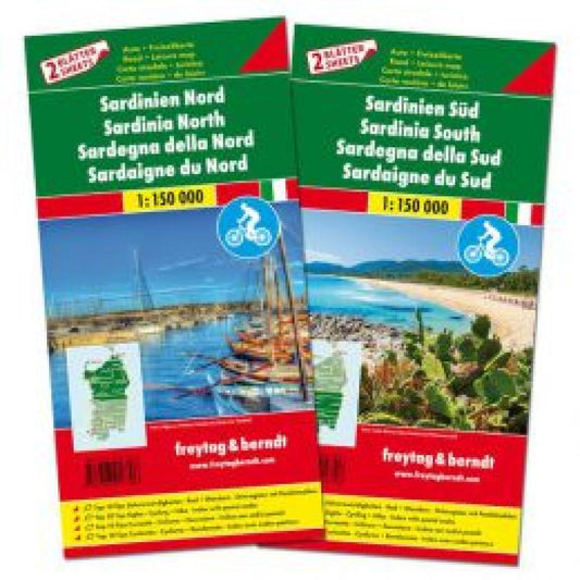 Sardinia north, Sardinia south : road + leisure map, 1:150 000 = Sardinien nord, Sardinien süd : auto + freizeitkarte, 1:150 000 = Sardegna della nord, Sardegna della sud : carta stradale + turistica, 1:150 000 = Sardaigne du nord, Sardaigne du sud :