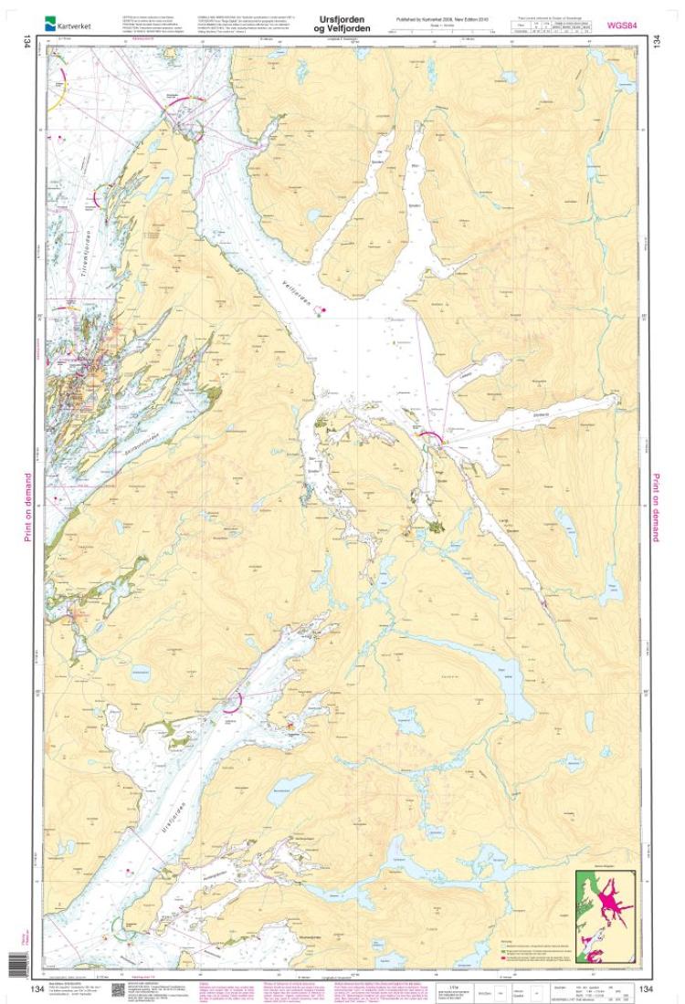 Ursfjorden og Velfjorden - 134 - Norway Kartverket Nautical Charts