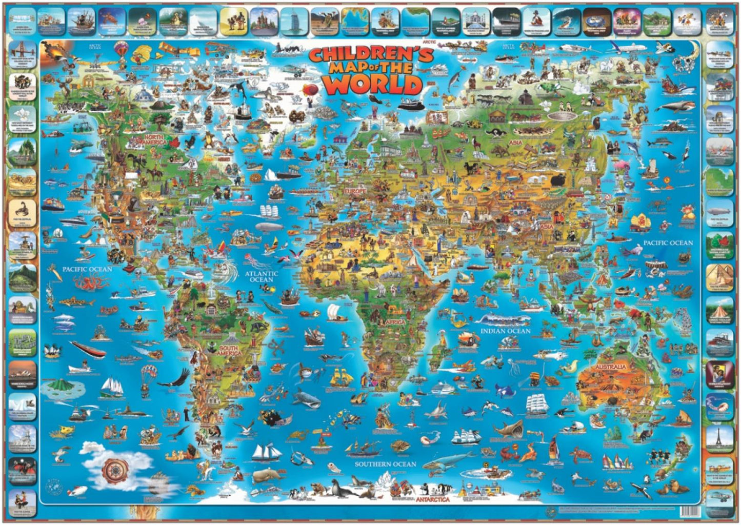 Dino's Illustrated Children's Map of the World, 38" x 54"