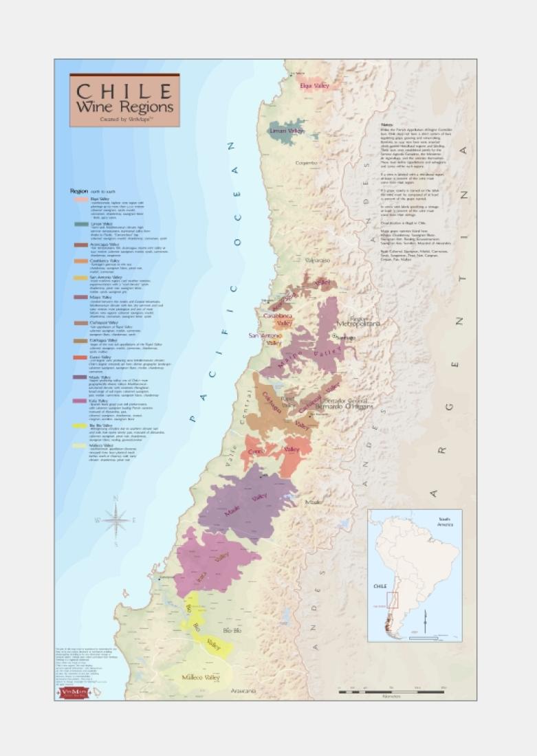 Chile : wine regions [32.75x21.75]