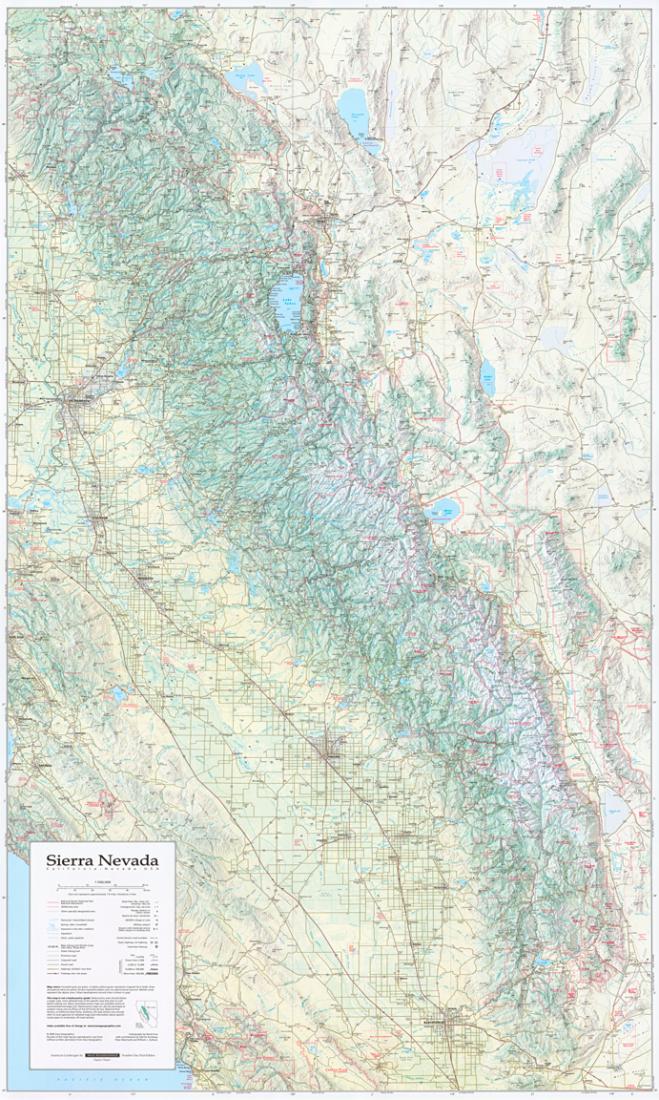 Sierra Nevada, CA/NV; Wall Map, Laminated, 50x30