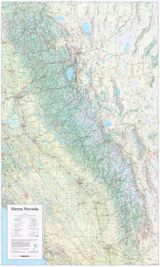 Sierra Nevada, CA/NV; Wall Map, Laminated, 50x30