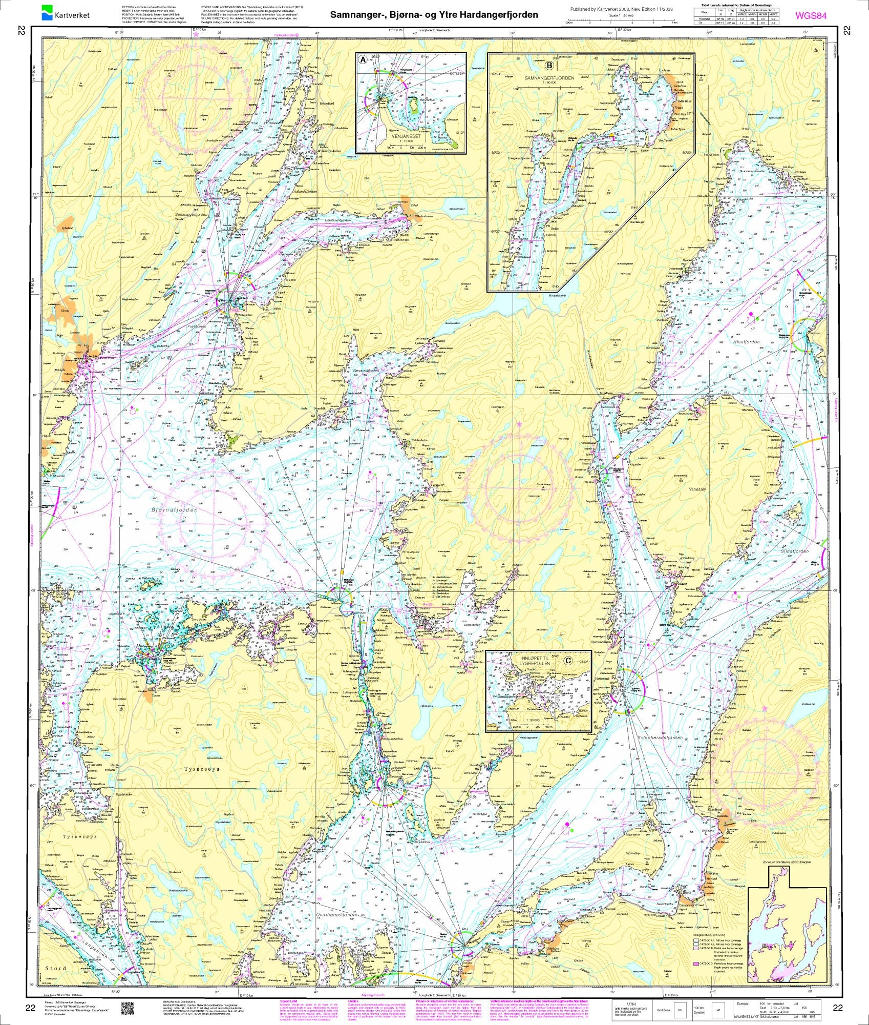 Samnanger-, Bjørna- og Ytre Hardangerfjorden - 22 - Norway Kartverket Nautical Charts