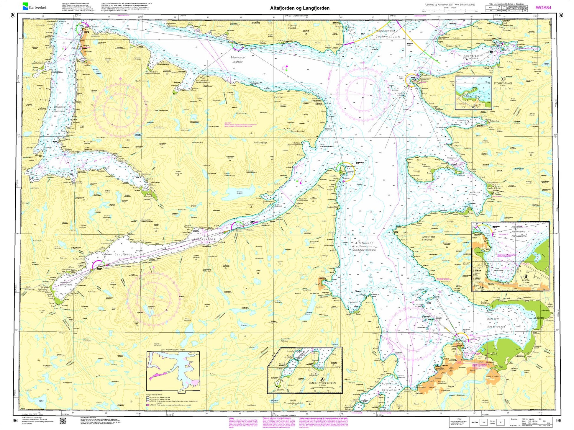 Altafjorden og Langfjorden - 96 - Norway Kartverket Nautical Charts