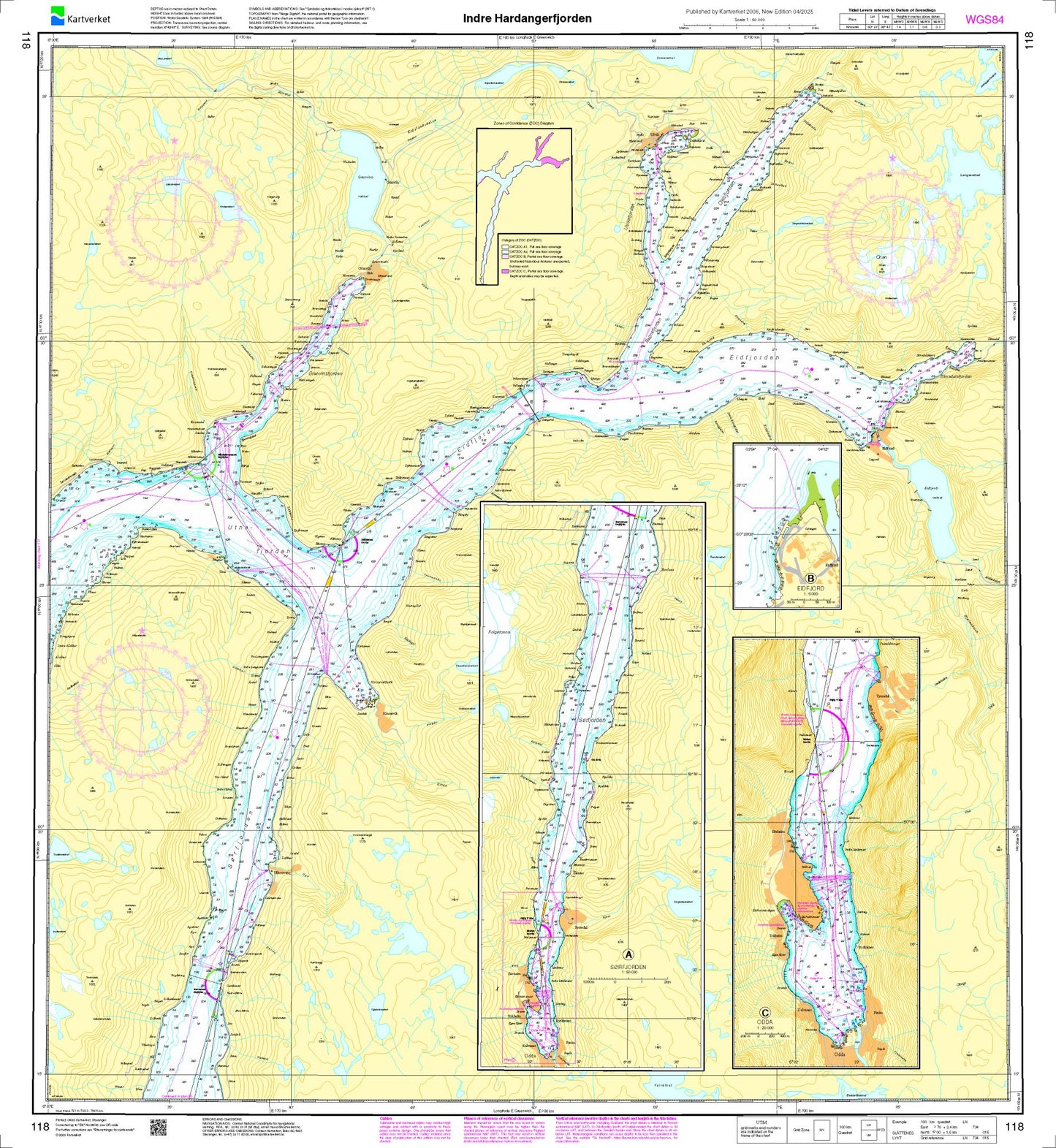 Indre Hardangerfjorden - 118 - Norway Kartverket Nautical Charts