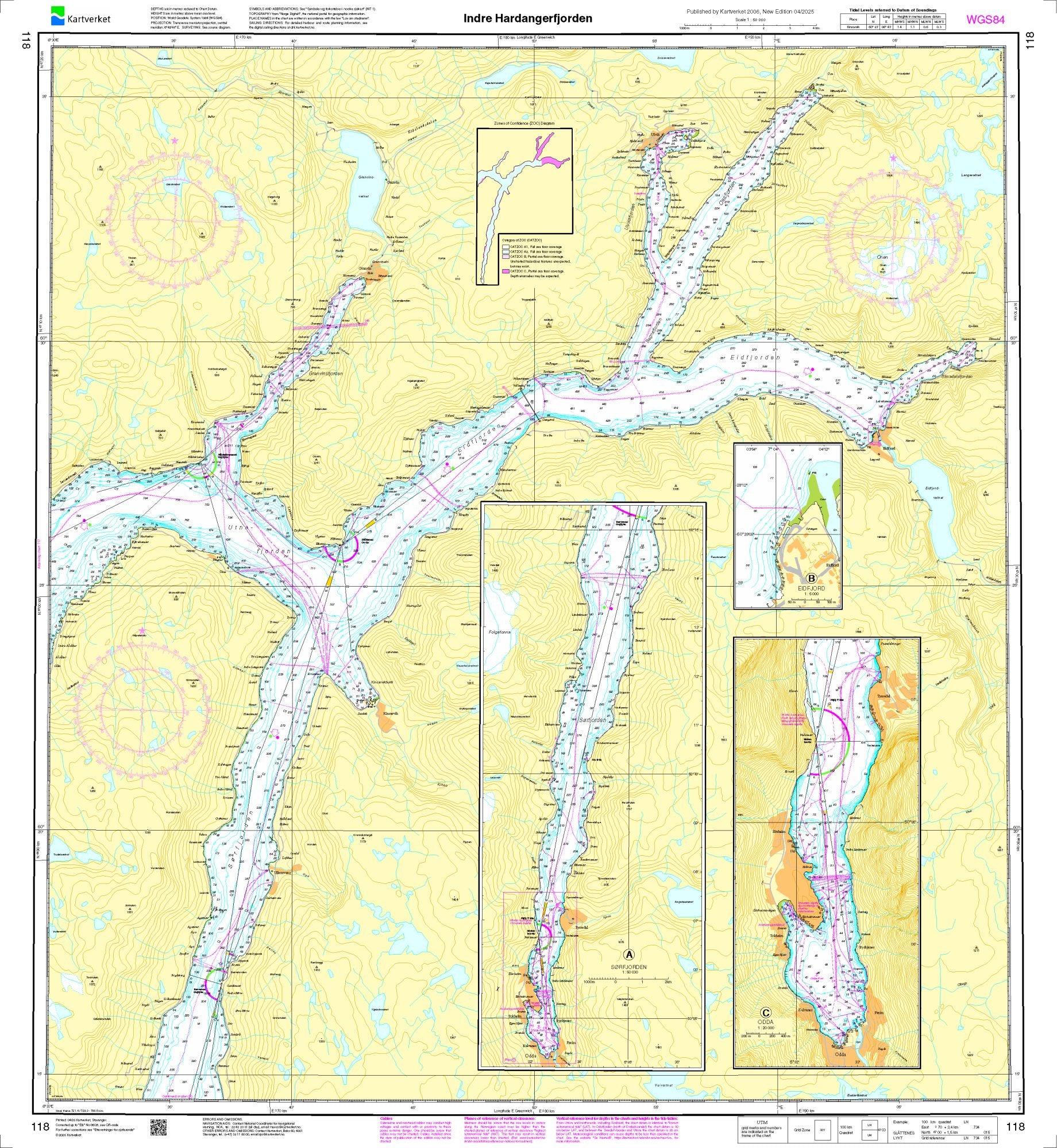 Indre Hardangerfjorden - 118 - Norway Kartverket Nautical Charts