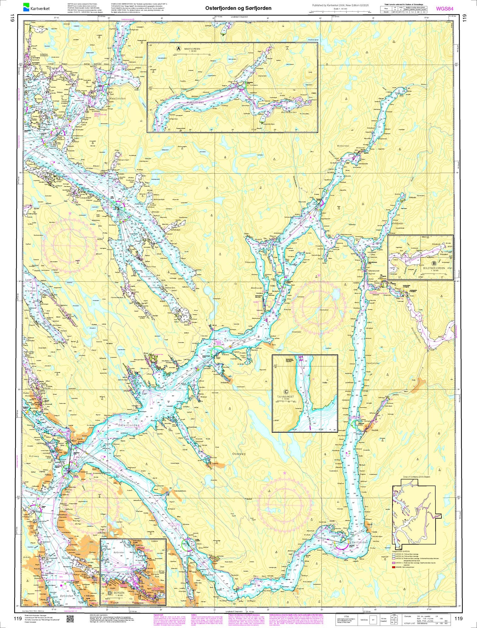 Osterfjorden og  Sørfjorden - 119 - Norway Kartverket Nautical Charts