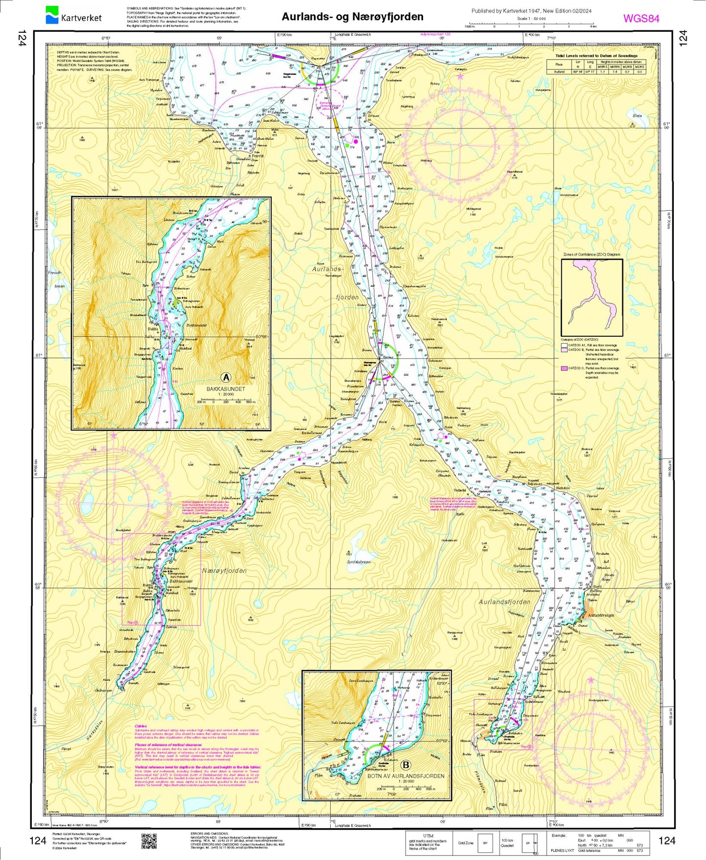 Aurlands- og Nærøyfjorden - 124 - Norway Kartverket Nautical Charts