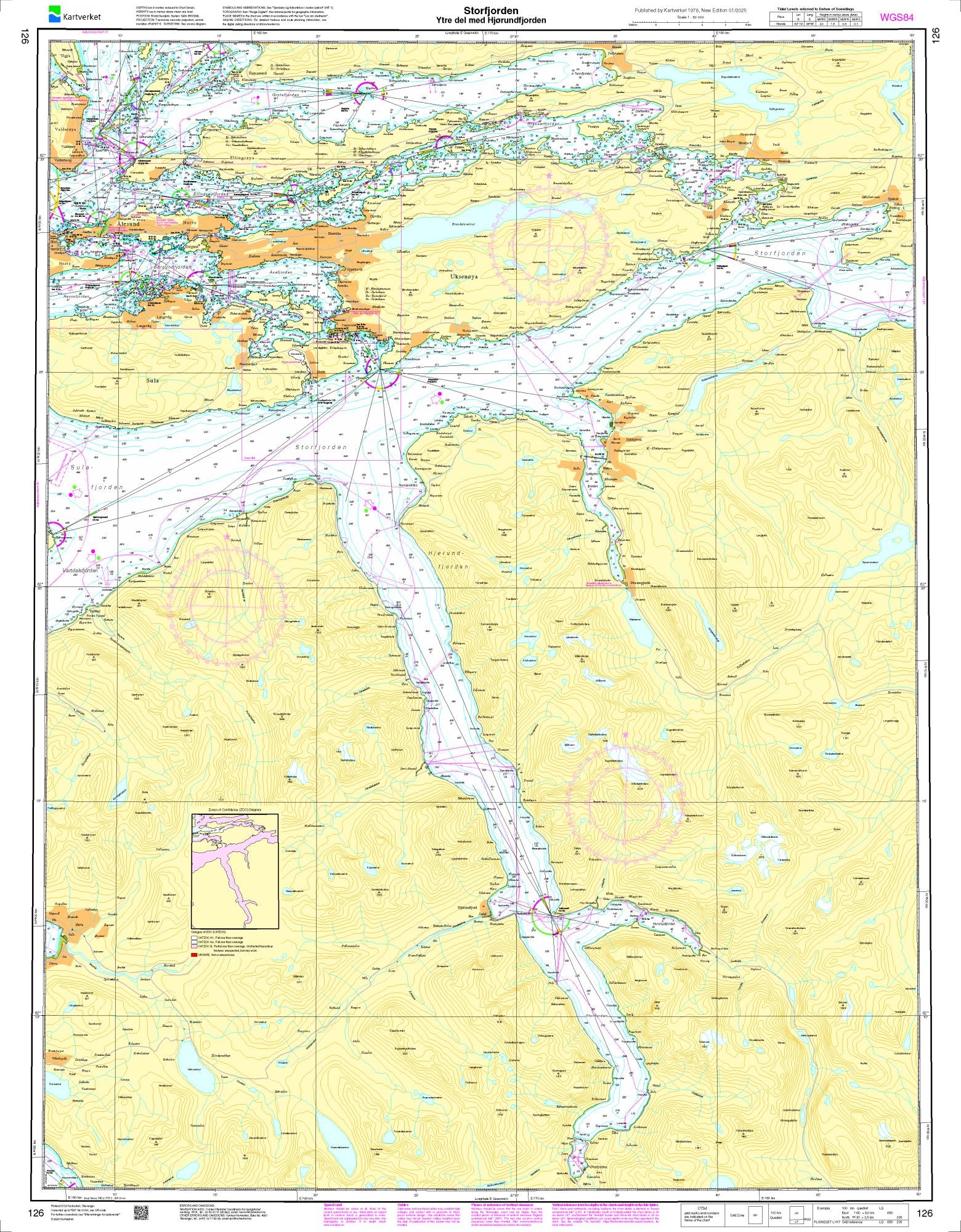 Storfjorden. Ytre del med Hjørundfjorden - 126 - Norway Kartverket Nautical Charts