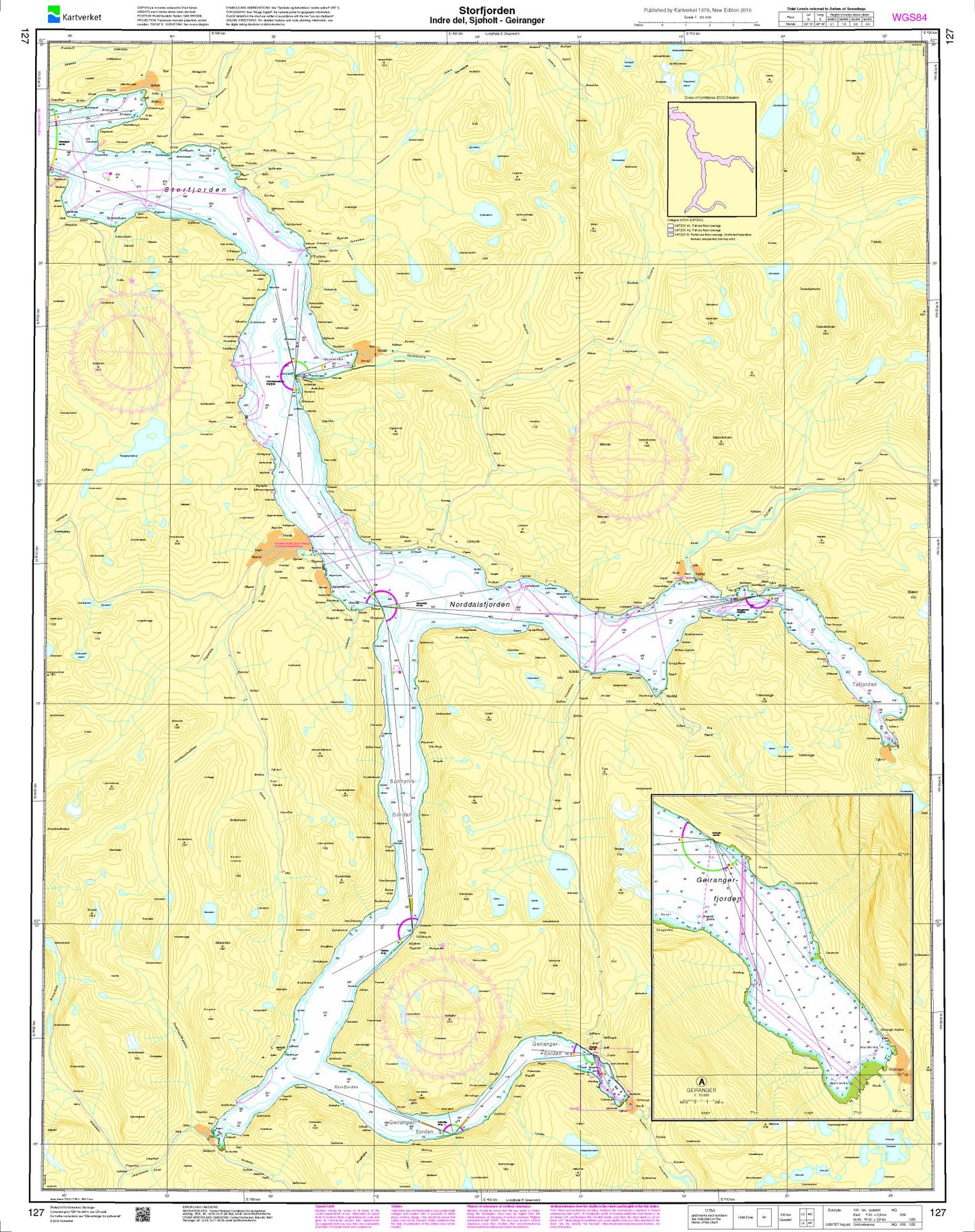 Storfjorden. Indre del, Sjøholt - Geiranger - 127 - Norway Kartverket Nautical Charts