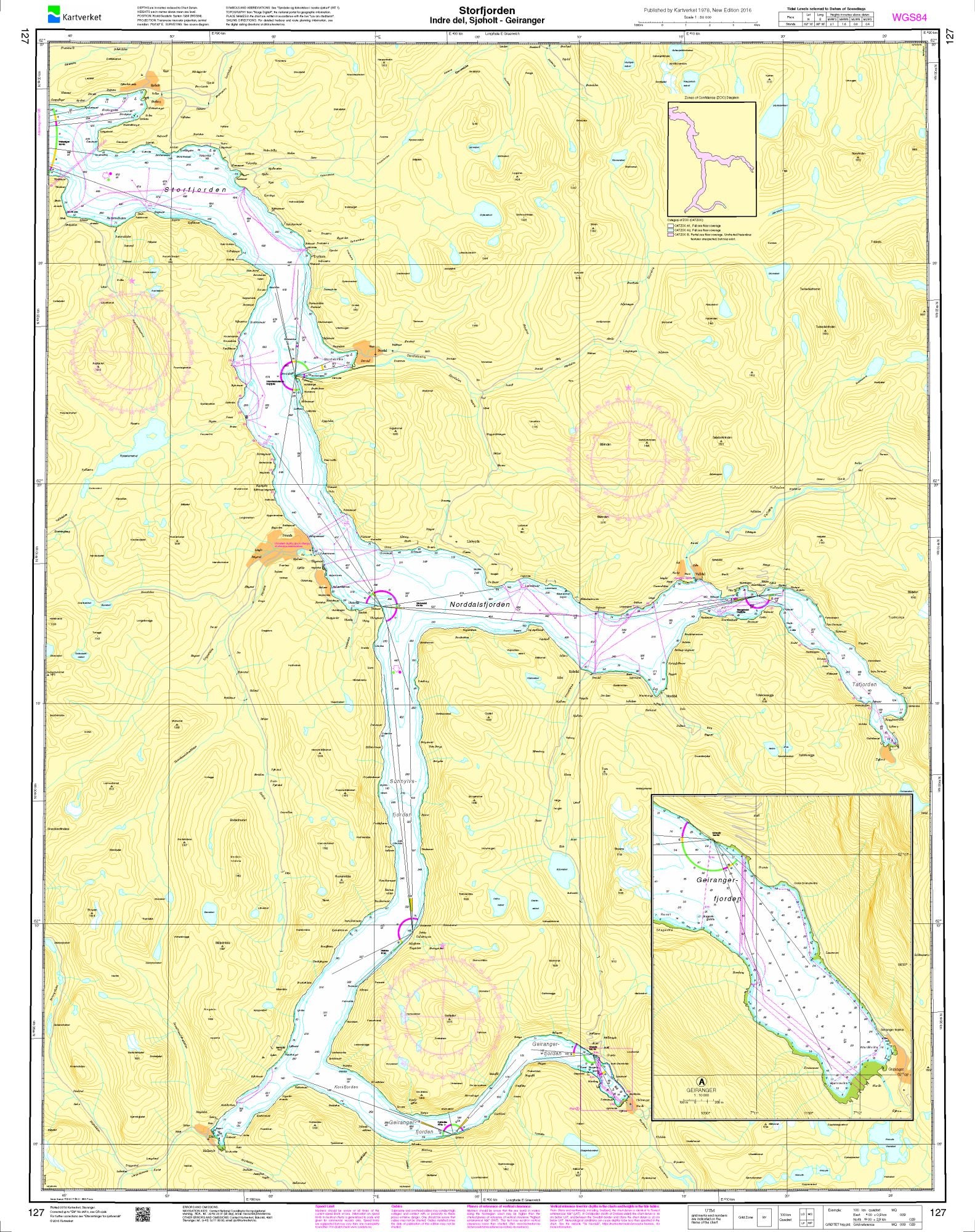 Storfjorden. Indre del, Sjøholt - Geiranger - 127 - Norway Kartverket Nautical Charts