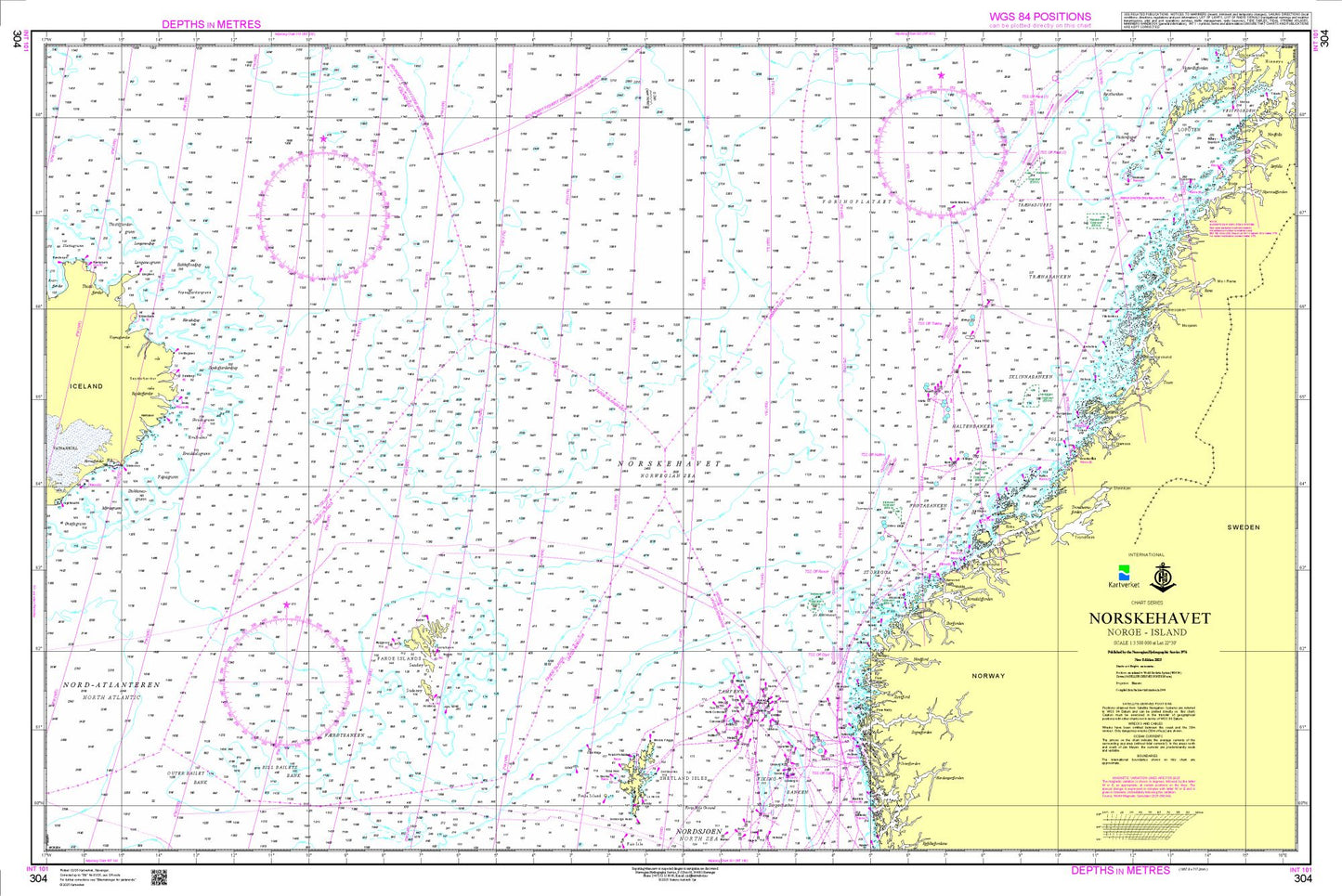 Norskehavet, Norge - Island - 304 - Norway Kartverket Nautical Charts