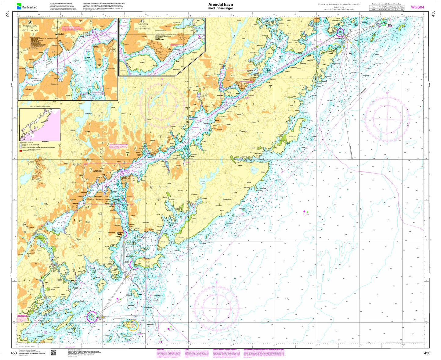 Arendal havn med innseilinger - 453 - Norway Kartverket Nautical Charts