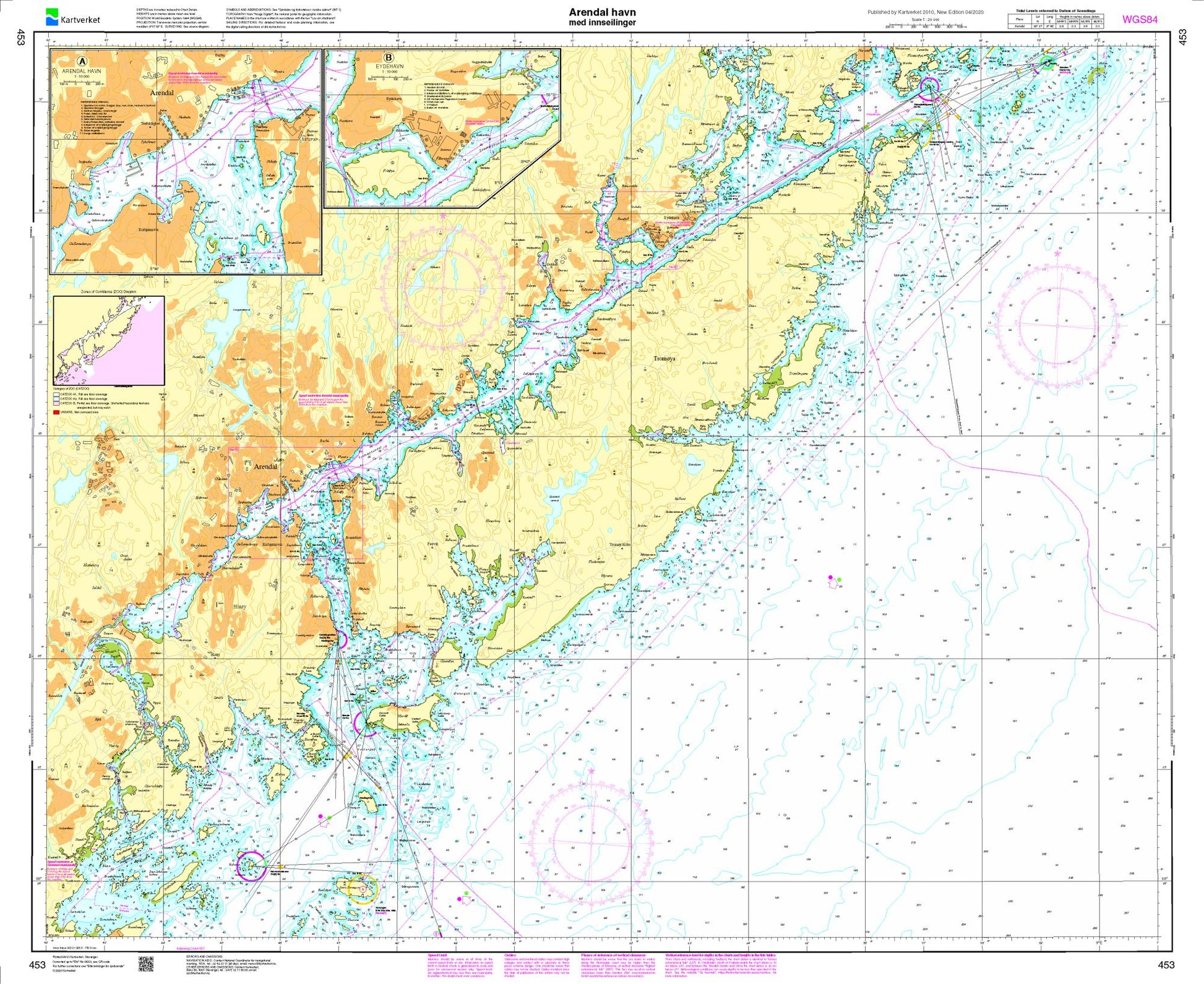 Arendal havn med innseilinger - 453 - Norway Kartverket Nautical Charts