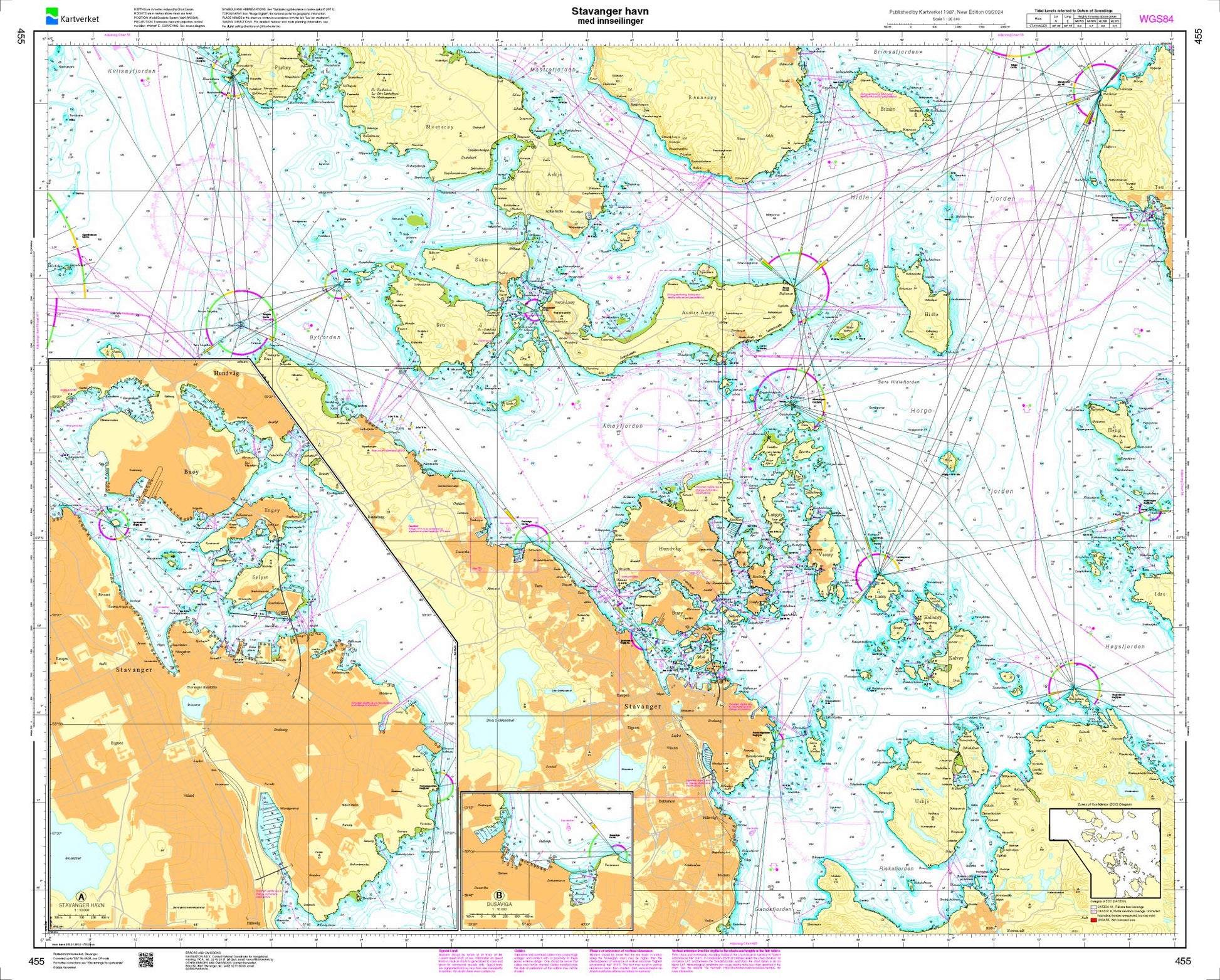 Stavanger havn med innseilinger - 455 - Norway Kartverket Nautical Charts