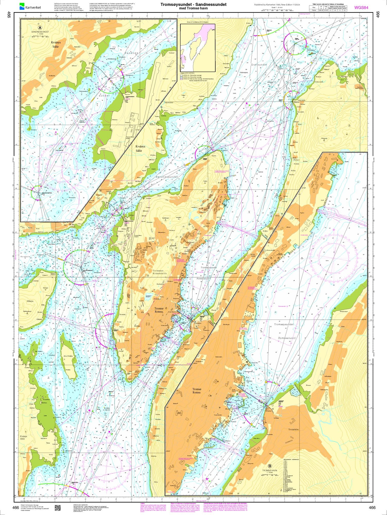 Tromsøysundet - Sandnessundet med Tromsø havn - 466 - Norway Kartverket Nautical Charts