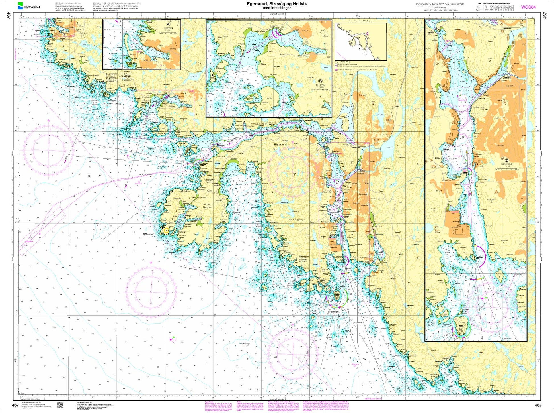 Egersund havn, Sirevåg og Hellvik med innseilinger - 467 - Norway Kartverket Nautical Charts