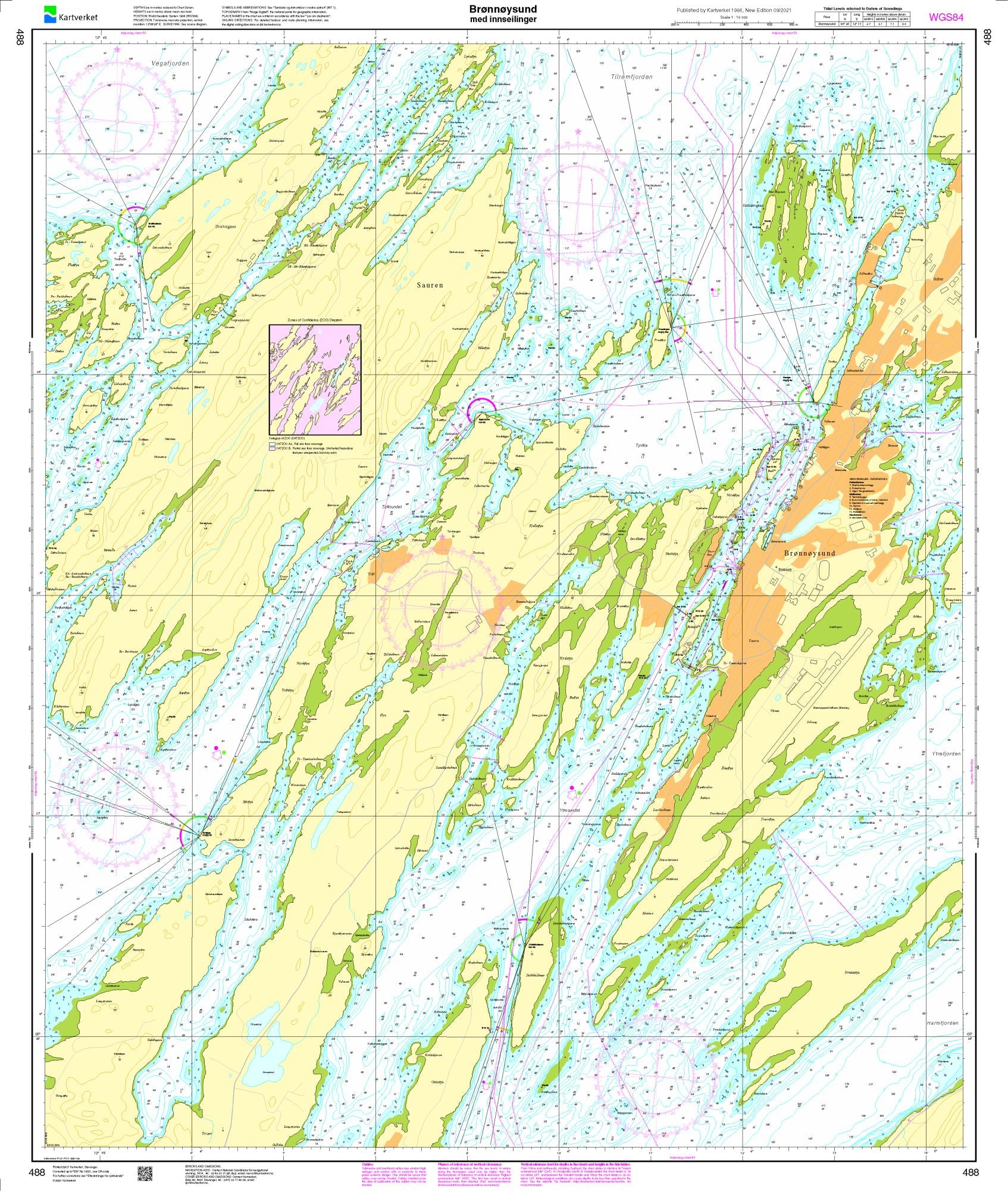 Brønnøysund med innseilinger - 488 - Norway Kartverket Nautical Charts