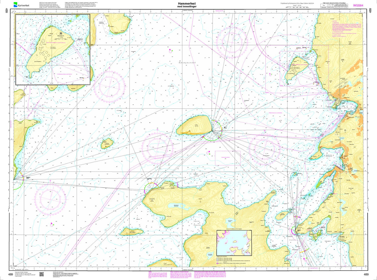 Hammerfest med innseilinger - 489 - Norway Kartverket Nautical Charts