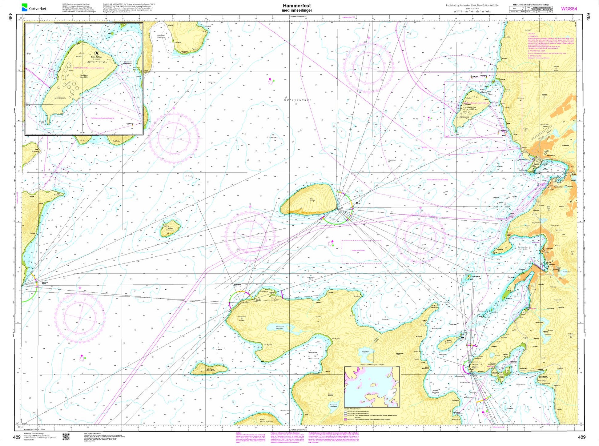 Hammerfest med innseilinger - 489 - Norway Kartverket Nautical Charts