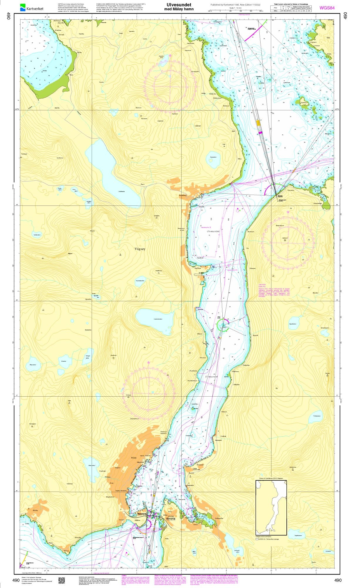 Ulvesundet med Måløy hamn - 490 - Norway Kartverket Nautical Charts