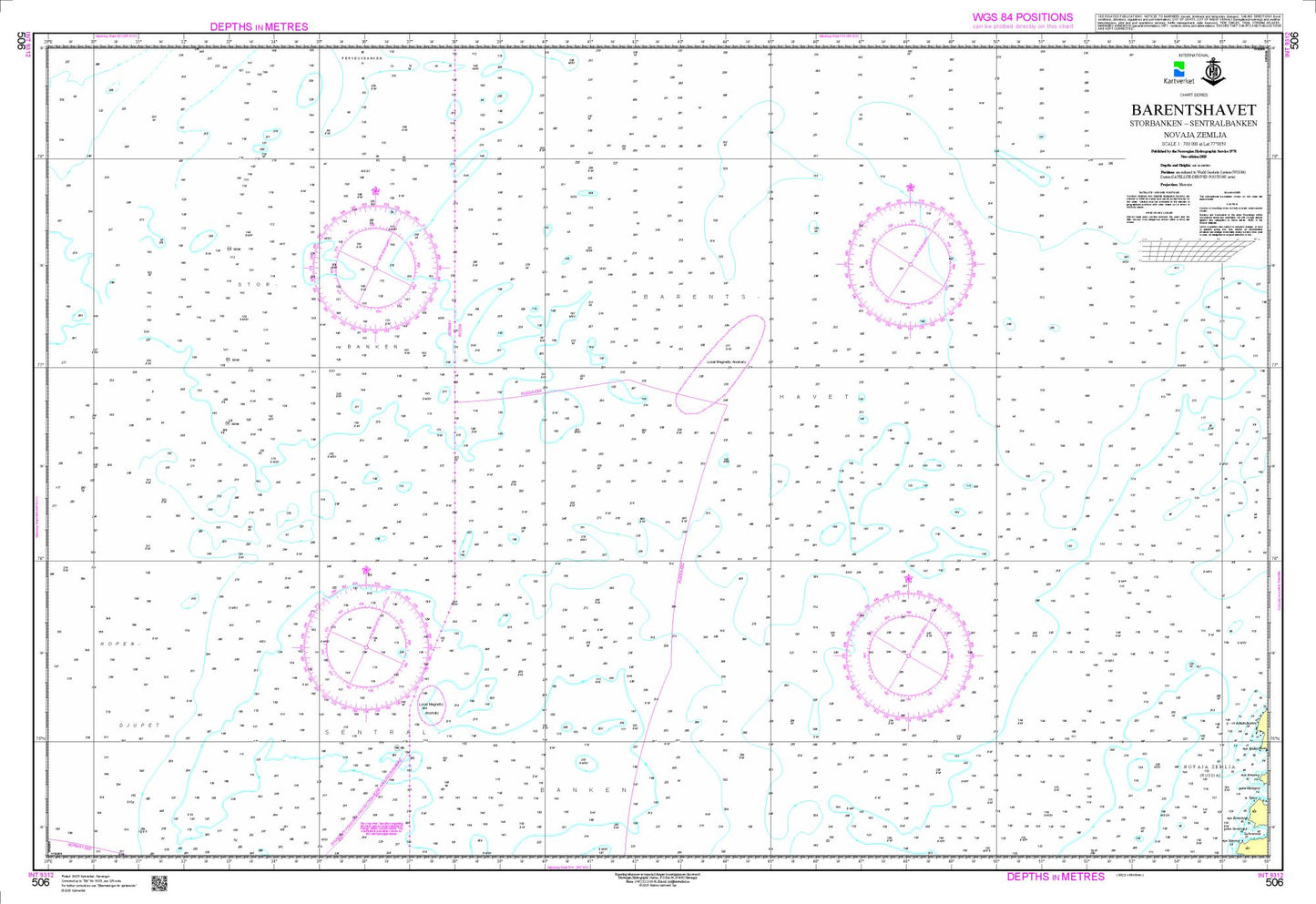 Barentshavet, fra Storbk/Sentralbk til Nov.Zemlja - 506 - Norway Kartverket Nautical Charts